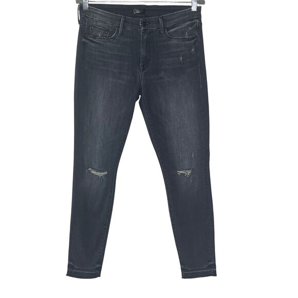 MOTHER ‎ LOOKER ANKLE FRAY SKINNYBLACKDISTRESS JEAN SIZE 30